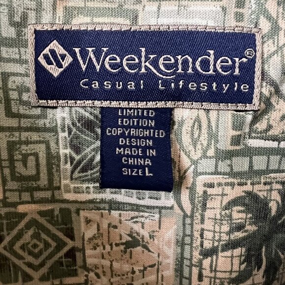 Weekender Casual Lifestyle Green & Beige Short Sleeve‎ Button-Up Shirt Size L - Picture 2 of 2